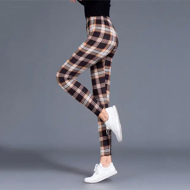 Plaid Push Up Leggings for Women - Fashionable Style