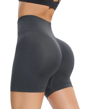 OUDOTA Short de sport sans coutures pour femme, taille haute, effet froissé, effet gainant, pour le yoga, gris foncé, taille XS