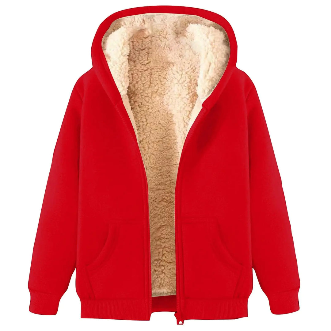 Fleece Lined Jackets For Men Winter Unisex Coats Fashion Zip Up Hoodies Sweatshirts Warm Cardigan Sweater With Pocket Of The Day Today Only Red