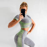 Load image into Gallery viewer, Women&#39;s Yoga Set with Short Sleeve and High Waist Leggings
