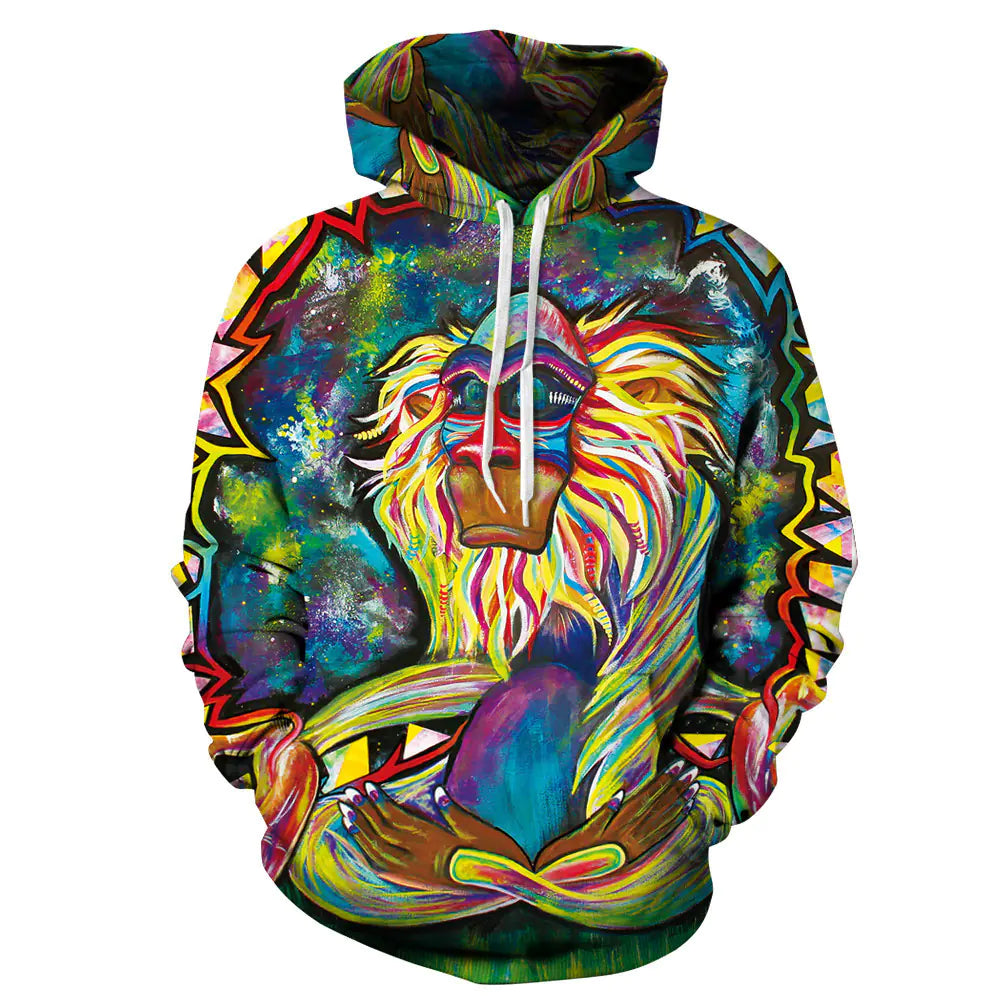 Digital Print Monkey Oil Painting Loose Hoodie for All