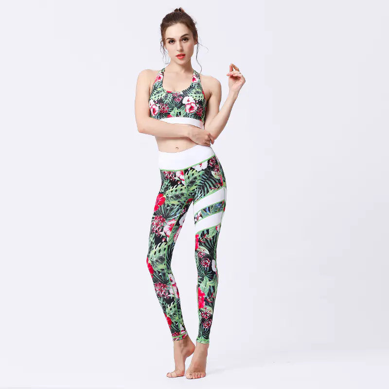Women's Yoga Set with Printed Sports Bra and Leggings