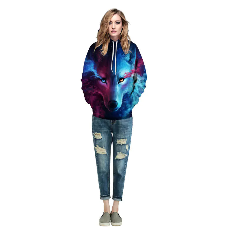 Wolf Hoodie, Couple Hoodie, Blue Sweatshirt