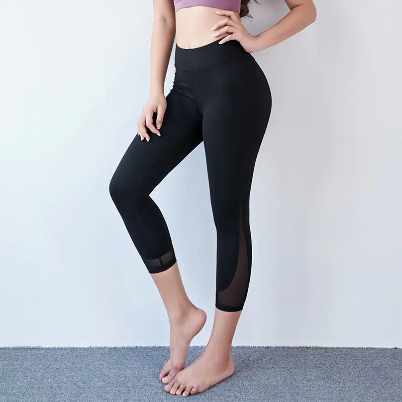 Leggings de yoga taille haute à empiècements en maille pour femmes