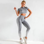 Load image into Gallery viewer, Women&#39;s Yoga Set with Short Sleeve and High Waist Leggings
