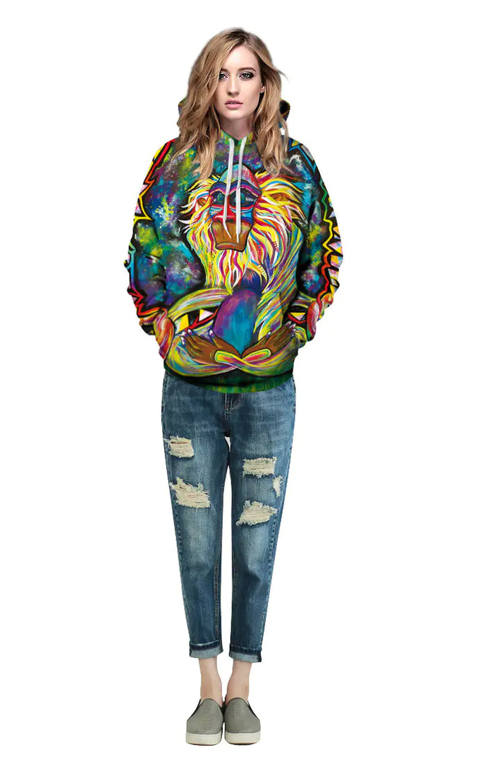 Digital Print Monkey Oil Painting Loose Hoodie for All