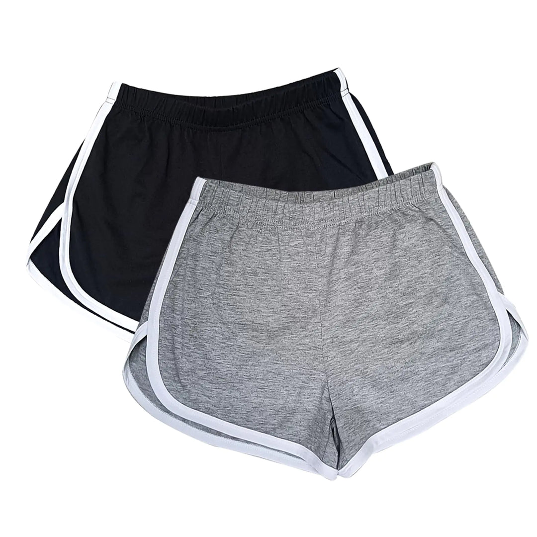 Cameway 2 Pack Women Cotton Running Athletic Shorts Gym Yoga Summer Active Dance Shorts Pants (US Alpha Medium Regular Short Black + Grey)