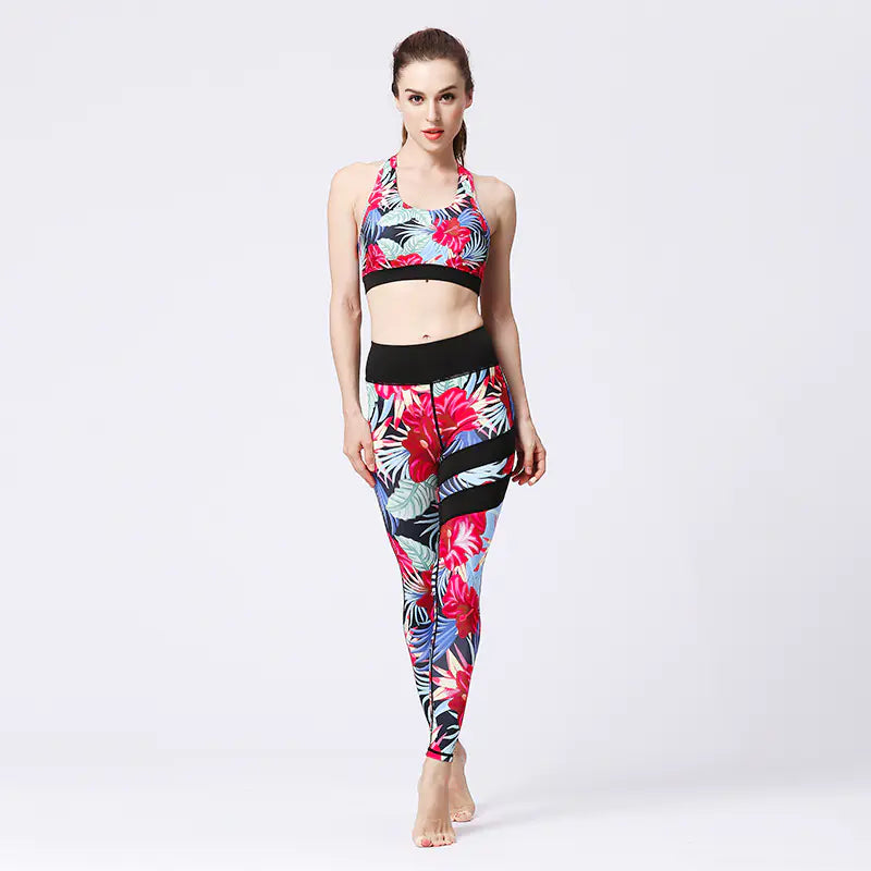 Women's Yoga Set with Printed Sports Bra and Leggings