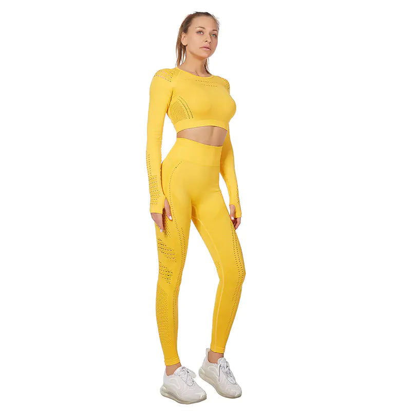 Ensemble de yoga à manches longues pour femme - Vêtements de sport grande taille