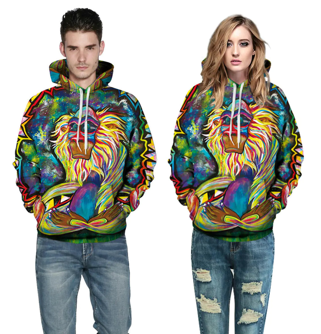 Digital Print Monkey Oil Painting Loose Hoodie for All
