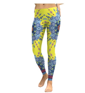 Yellow & Blue Starburst Mandala Flower Yoga Leggings | Women’s Workout Tights - Image 3