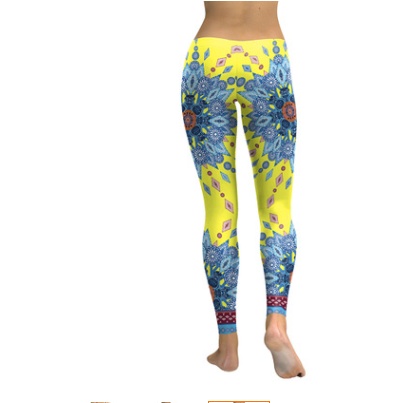 Yellow & Blue Starburst Mandala Flower Yoga Leggings | Women’s Workout Tights - Image 2